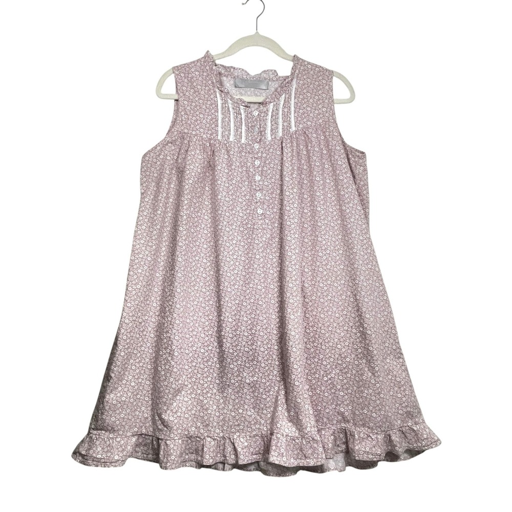 Alexander Del Rossa Womens Mauve Pink Floral Cotton Nightgown Sleeveless Large